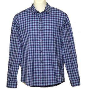Neiman Marcus Shirt Blue Purple Check Men's Slim Fit Medium